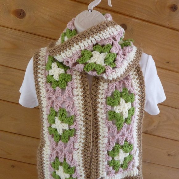 Handmade Hand Crafted Knitted Crochet Long Scarf Shawl Wrap - Picture 3 of 8